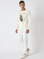 True Religion Men White Embroidered Round Neck Full Sleeves Sweatshirt