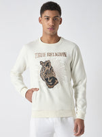 True Religion Men White Embroidered Round Neck Full Sleeves Sweatshirt