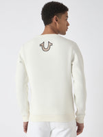 True Religion Men White Embroidered Round Neck Full Sleeves Sweatshirt