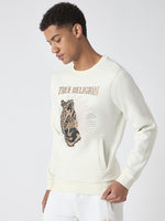 True Religion Men White Embroidered Round Neck Full Sleeves Sweatshirt
