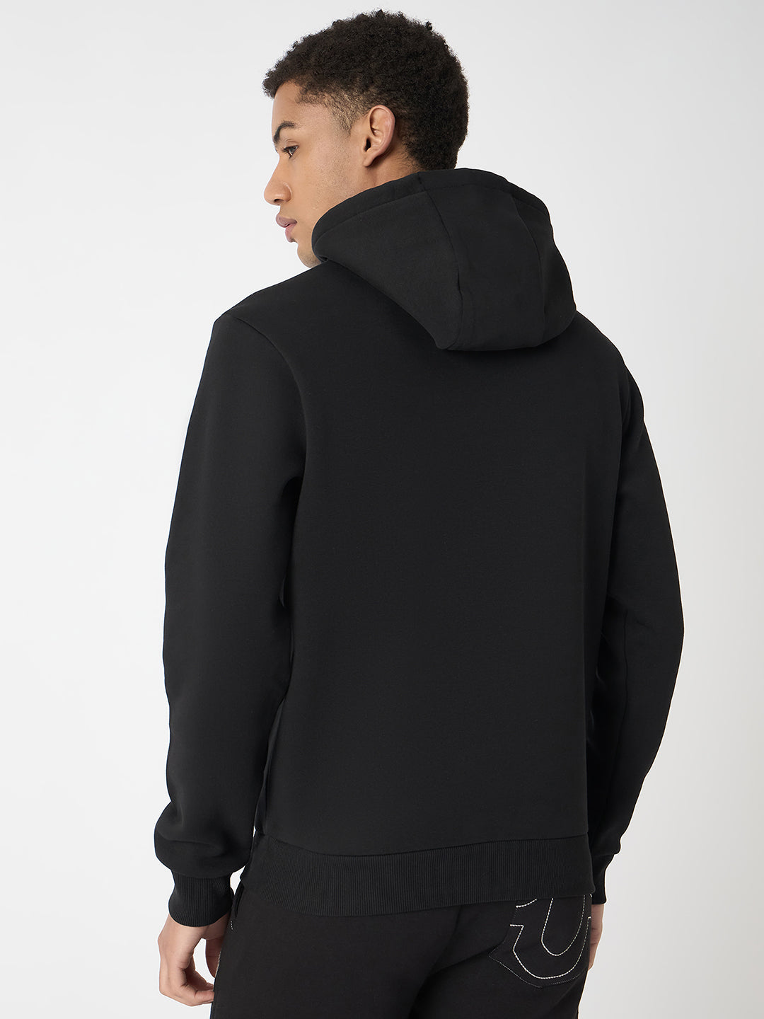 True Religion Men Black Embroidered Hooded Full Sleeves Sweatshirt