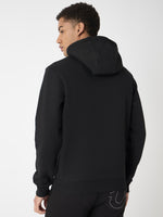 True Religion Men Black Embroidered Hooded Full Sleeves Sweatshirt