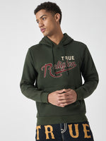 True Religion Men Green Embroidered Hooded Full Sleeves Sweatshirt