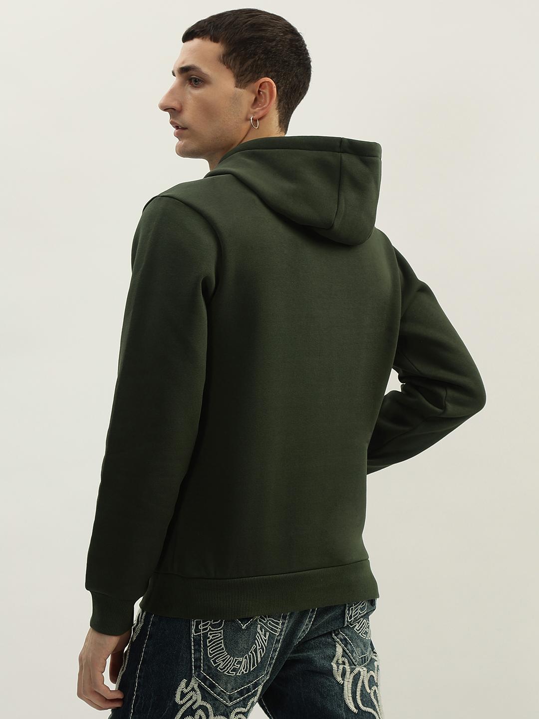 Men green embroidered hooded full sleeves sweatshirt