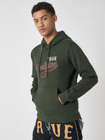 True Religion Men Green Embroidered Hooded Full Sleeves Sweatshirt