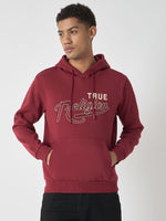 True Religion Men Red Embroidered Hooded Full Sleeves Sweatshirt