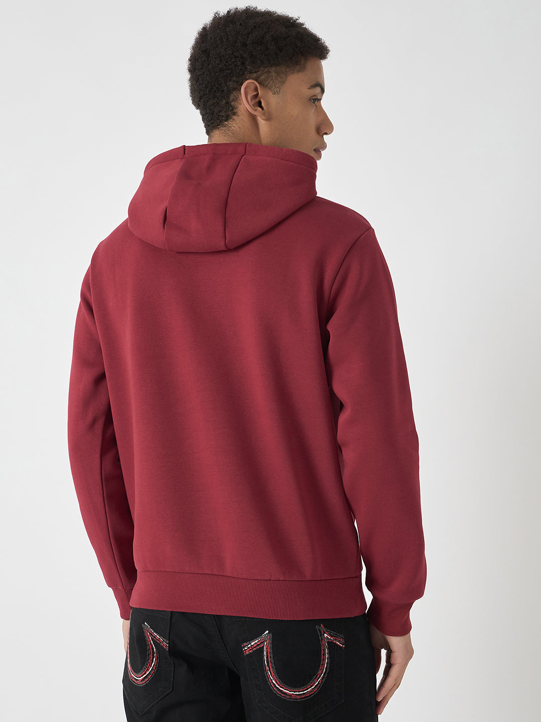 True Religion Men Red Embroidered Hooded Full Sleeves Sweatshirt