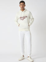 True Religion Men White Embroidered Hooded Full Sleeves Sweatshirt