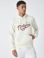 True Religion Men White Embroidered Hooded Full Sleeves Sweatshirt