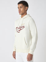 True Religion Men White Embroidered Hooded Full Sleeves Sweatshirt