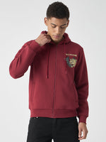 True Religion Men Red Solid Hooded Full Sleeves Sweatshirt