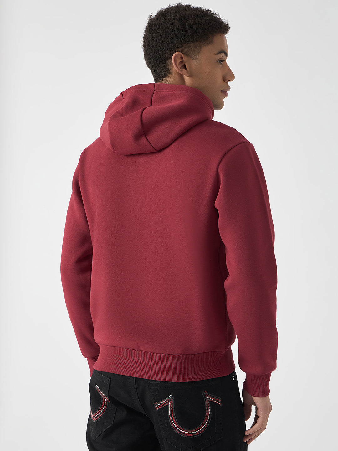 True Religion Men Red Solid Hooded Full Sleeves Sweatshirt