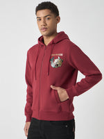 True Religion Men Red Solid Hooded Full Sleeves Sweatshirt