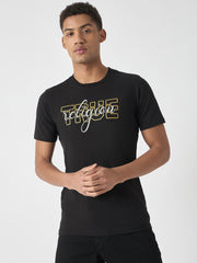True Religion Men Black Printed Round Neck Short Sleeves Tshirt