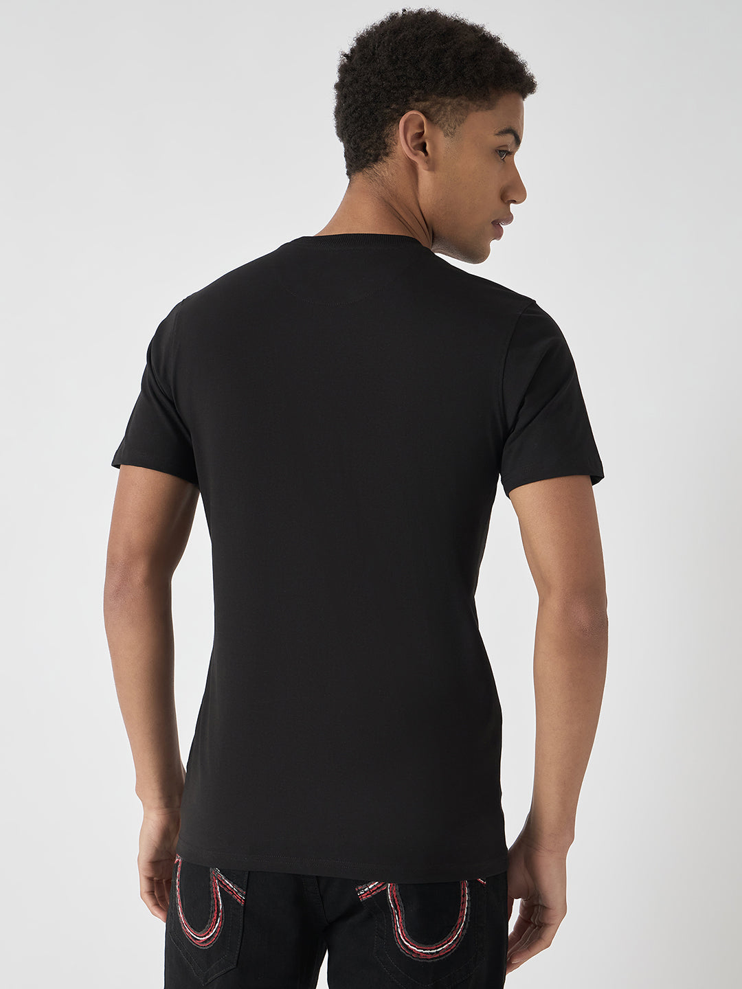 True Religion Men Black Printed Round Neck Short Sleeves Tshirt