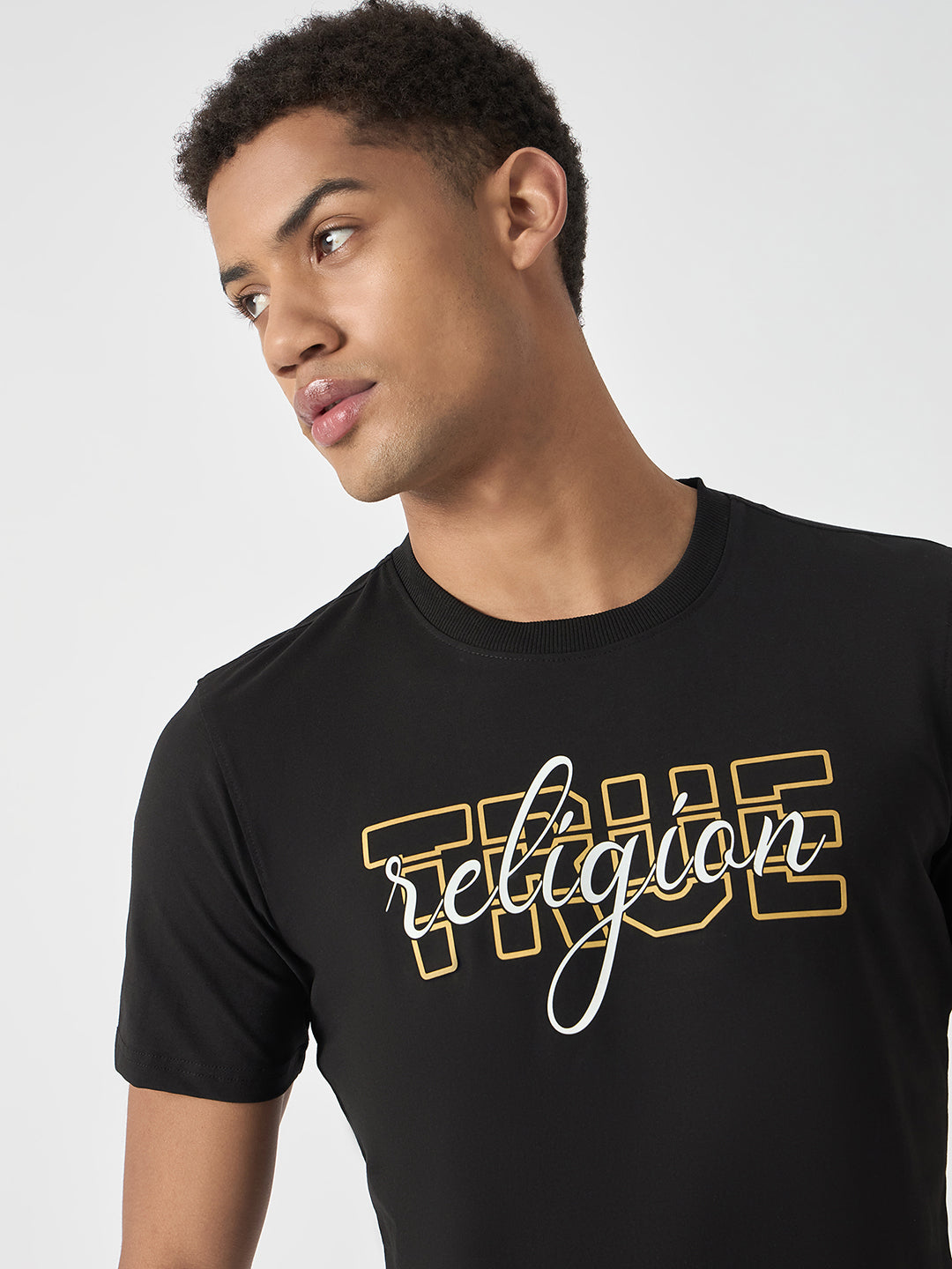 True Religion Men Black Printed Round Neck Short Sleeves Tshirt