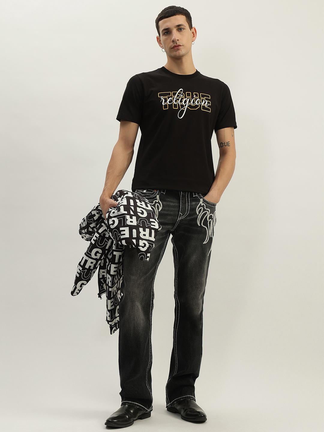 True Religion Men Black Printed Round Neck Short Sleeves Tshirt