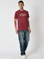 True Religion Men Red Printed Round Neck Short Sleeves Tshirt