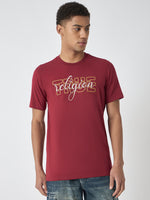 True Religion Men Red Printed Round Neck Short Sleeves Tshirt