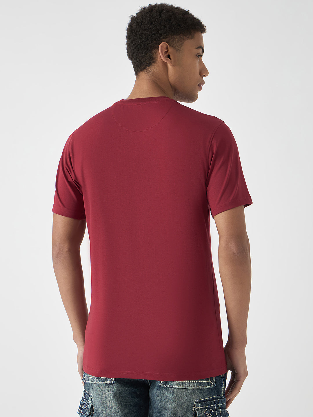 True Religion Men Red Printed Round Neck Short Sleeves Tshirt