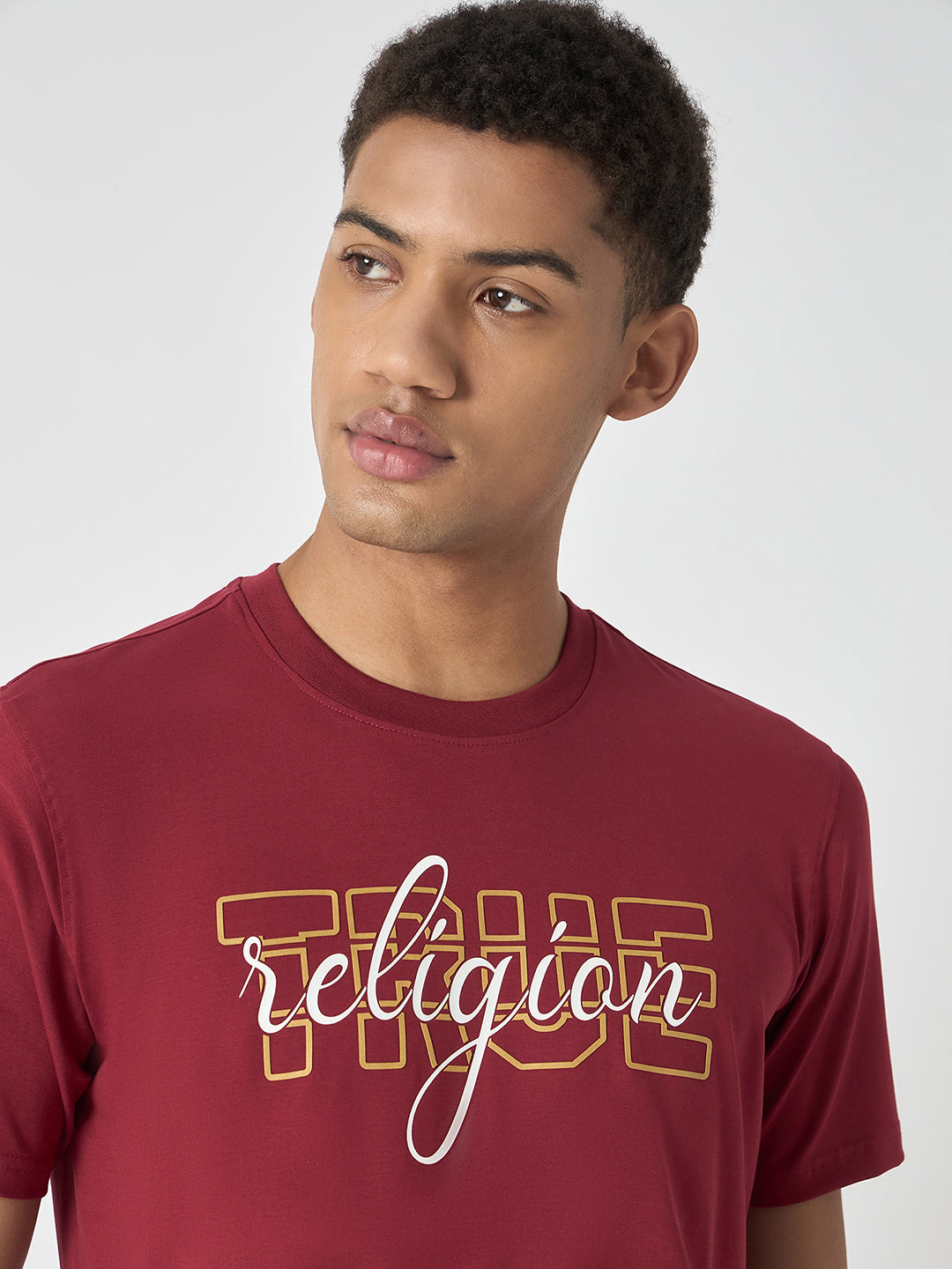 True Religion Men Red Printed Round Neck Short Sleeves Tshirt