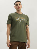 True Religion Men Green Printed Round Neck Short Sleeves Tshirt