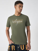 True Religion Men Green Printed Round Neck Short Sleeves Tshirt