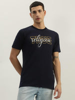 True Religion Men Navy Blue Printed Round Neck Short Sleeves Tshirt