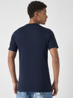 True Religion Men Navy Blue Printed Round Neck Short Sleeves Tshirt