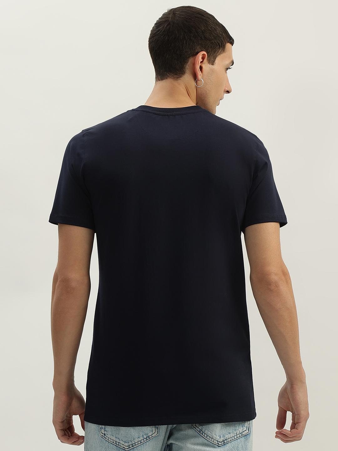 True Religion Men Navy Blue Printed Round Neck Short Sleeves Tshirt