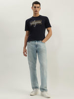 True Religion Men Navy Blue Printed Round Neck Short Sleeves Tshirt