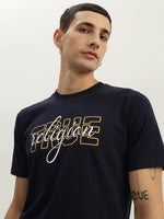 True Religion Men Navy Blue Printed Round Neck Short Sleeves Tshirt