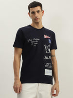 True Religion Men Navy Blue Printed Round Neck Short Sleeves Tshirt