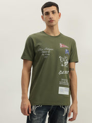True Religion Men Green Printed Round Neck Short Sleeves Tshirt