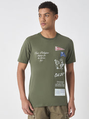 True Religion Men Green Printed Round Neck Short Sleeves Tshirt