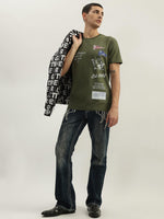 True Religion Men Green Printed Round Neck Short Sleeves Tshirt