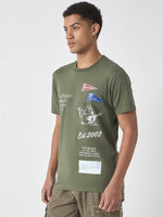 True Religion Men Green Printed Round Neck Short Sleeves Tshirt