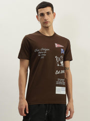 True Religion Men Brown Printed Round Neck Short Sleeves Tshirt