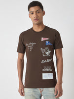 True Religion Men Brown Printed Round Neck Short Sleeves Tshirt