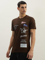 True Religion Men Brown Printed Round Neck Short Sleeves Tshirt