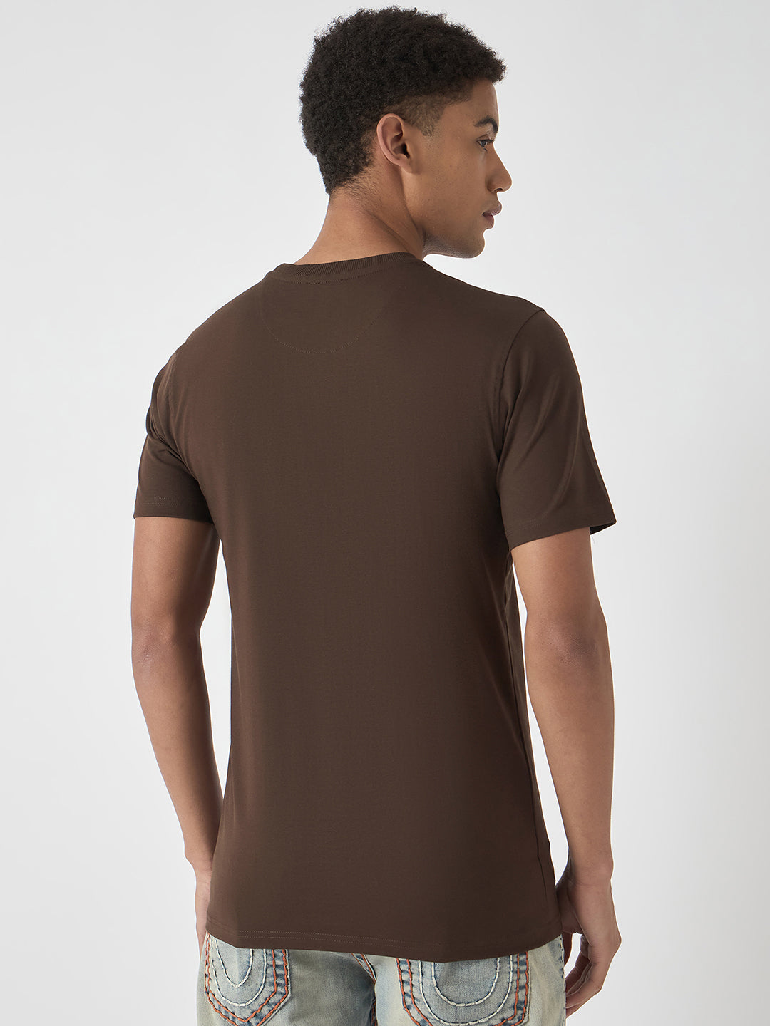 True Religion Men Brown Printed Round Neck Short Sleeves Tshirt