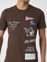 True Religion Men Brown Printed Round Neck Short Sleeves Tshirt