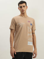 True Religion Men Beige Printed Round Neck Short Sleeves Tshirt