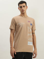 True Religion Men Beige Printed Round Neck Short Sleeves Tshirt