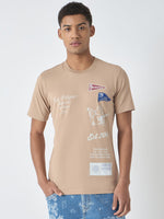 True Religion Men Beige Printed Round Neck Short Sleeves Tshirt