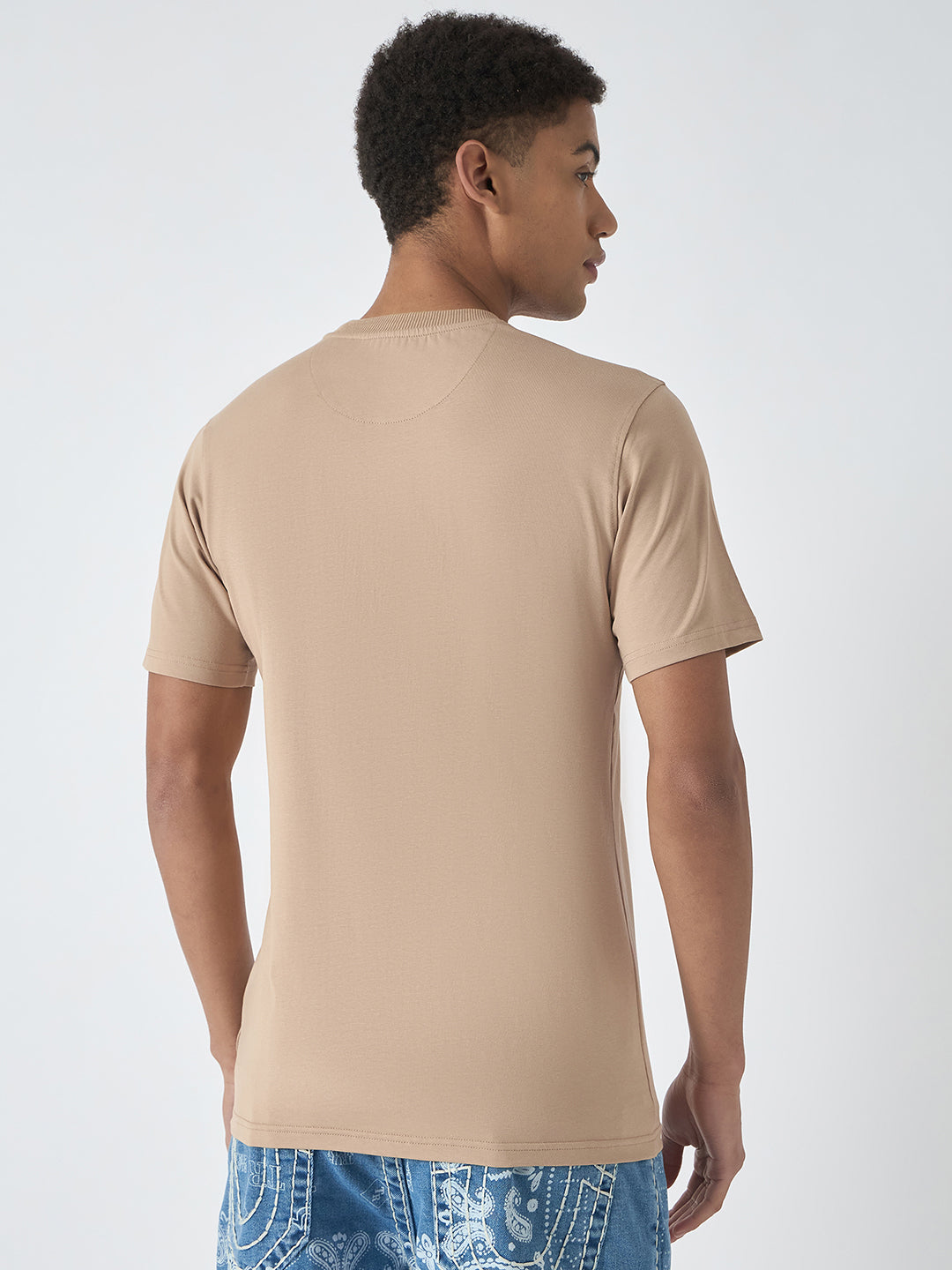 True Religion Men Beige Printed Round Neck Short Sleeves Tshirt