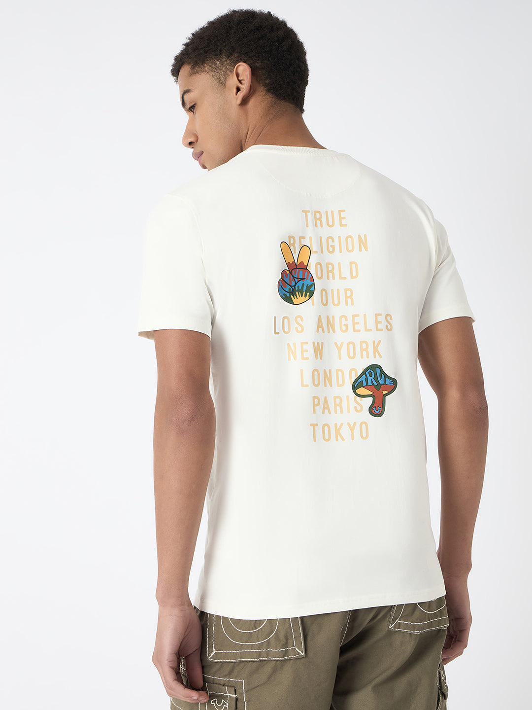 True Religion Men White Printed Round Neck Short Sleeves Tshirt