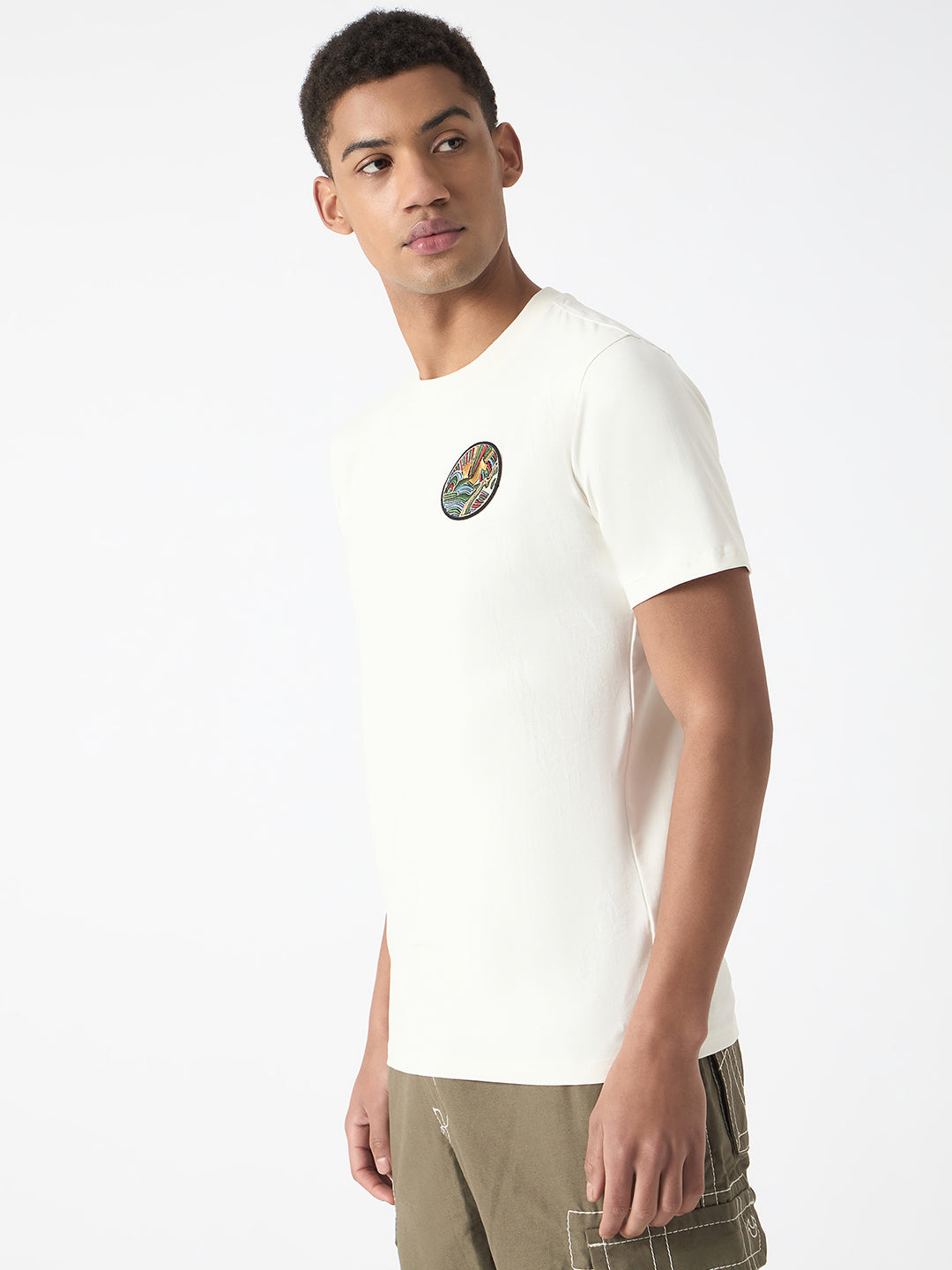 True Religion Men White Printed Round Neck Short Sleeves Tshirt