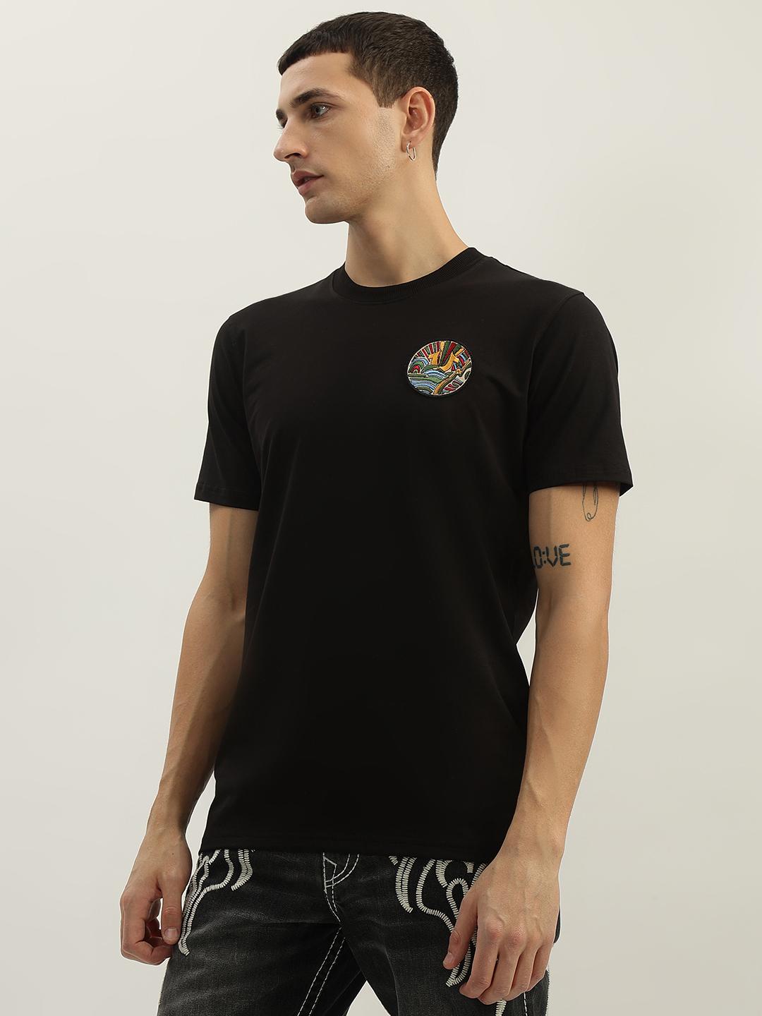 True Religion Men Black Printed Round Neck Short Sleeves Tshirt