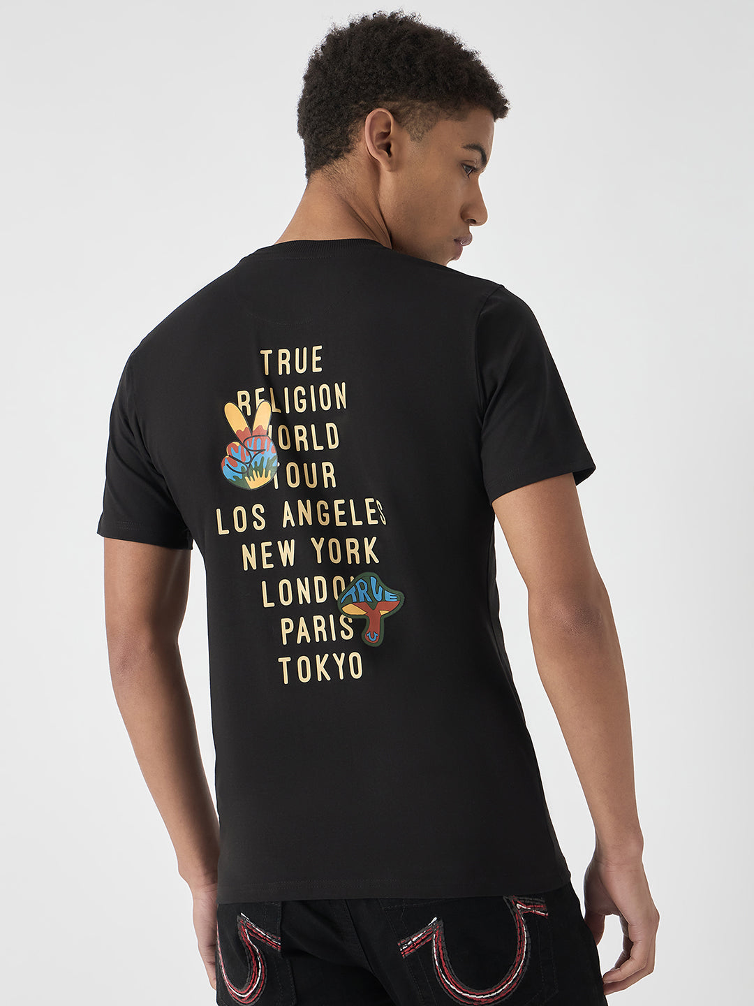 True Religion Men Black Printed Round Neck Short Sleeves Tshirt